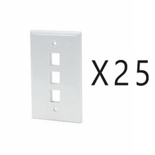 25 Pack Lot - Keystone 3 Hole Port Jack Wall Face Plate Network CAT5e CAT6 White