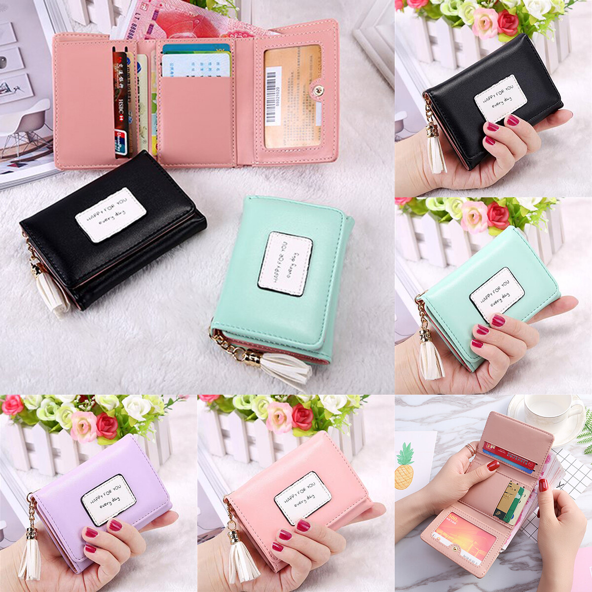 Womens Lady Leather Clutch Short Purple Wallet PU Card Holder Purse Handbag Bag