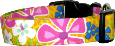 Funky Yellow & Pink Hawaiian Hibiscus Flowers Handmade Dog Collar