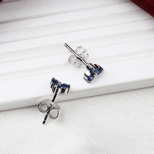 Blue Sapphire Stud Earrings 925 Sterling Silver Handmade Gemstone Jewelry Gift - Picture 4 of 7