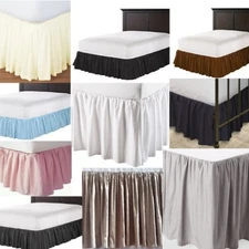 Solid Dust Ruffle Bed Skirt 630 TC Cotton Split Corner US Bed Size Drop 21" 23"