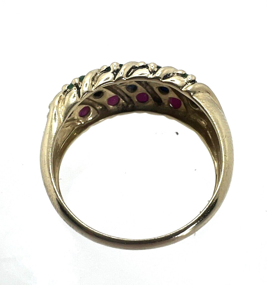 Solid 14K Yellow Gold Emerald Ruby Blue Sapphire … - image 6