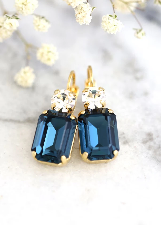 Bonito pendiente de aro colgante 3 quilates esmeralda zafiro simulado enchapado en oro blanco de 14 k Foto 2 de 4