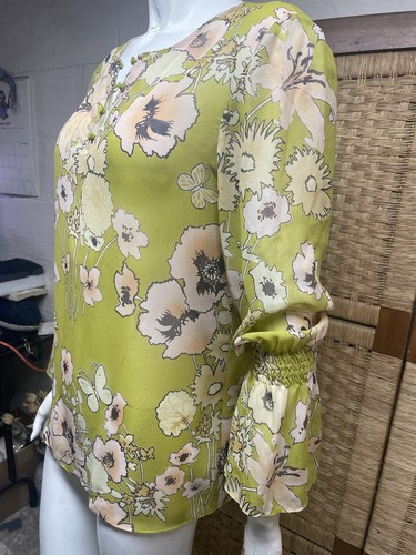 Etcetera Moth Green Sheer Floral 100% Silk Pullover Tunic Blouse Sz 4 - Picture 2 of 7