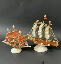 2 Seashells Sailboats Sea Shells Sailing Boat Ship Schooner Nautical Beach Decor