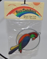 Vintage Parrot Bird-Stained Glass Sun Catchers Window Decoration NEW OLD STOCK