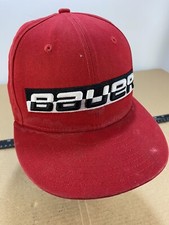 Bauer Hockey SnapBack Hat Cap Flat Bill Red Game Team Uniform