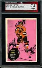 1961-62 TOPPS NHL HOCKEY #11 Charlie Burns KSA 7.5 NM + BOSTON BRUINS Card