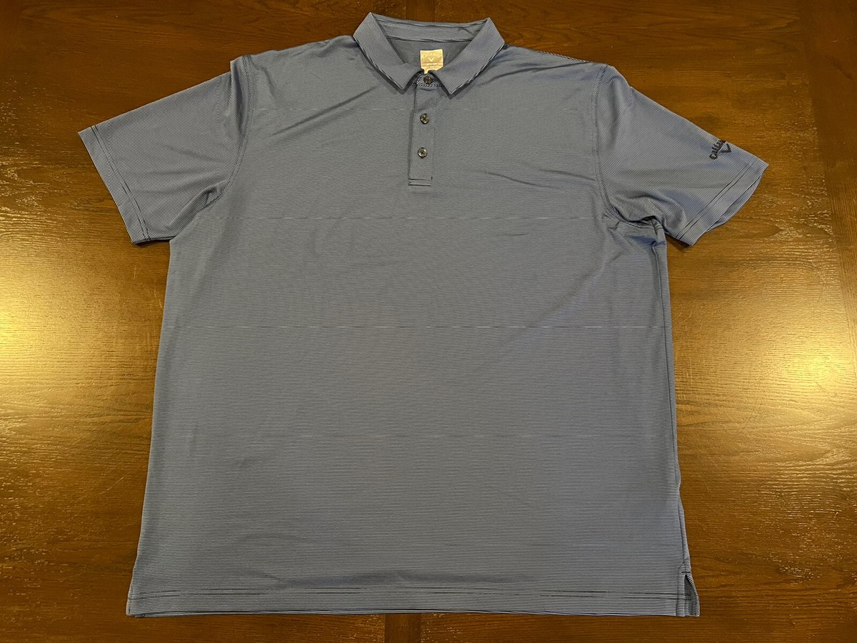 Callaway Polo Shirt Mens XXL 2XL Blue Striped Short Sleeve Opti