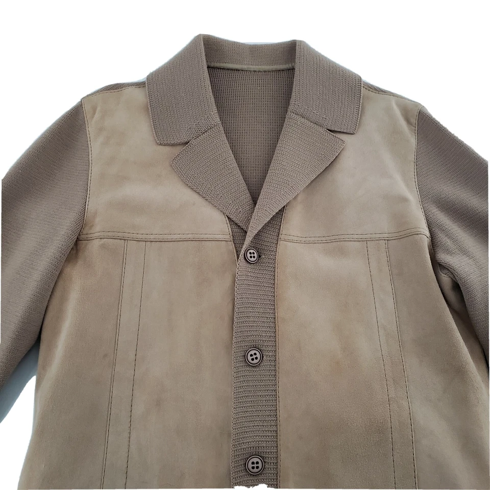 Torras Of Spain Jacket Adult 5 Brown Coat Suede Front Knit Notched Collar Mens - Image 3 of 4