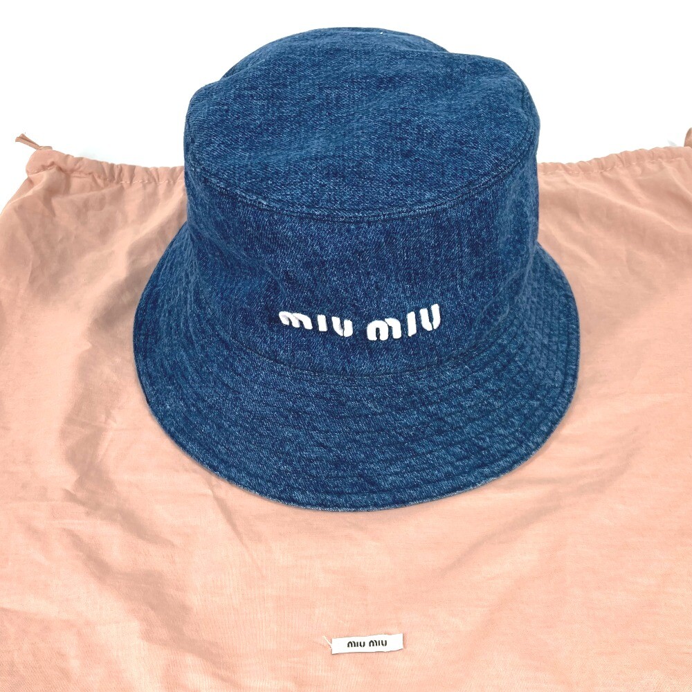 MIUMIU 5HC196 Denim logo hat bucket hat bob hat cotton blue/White MIUMIU 5HC196 Denim logo hat bucket hat bob hat cotton blue  main image 2