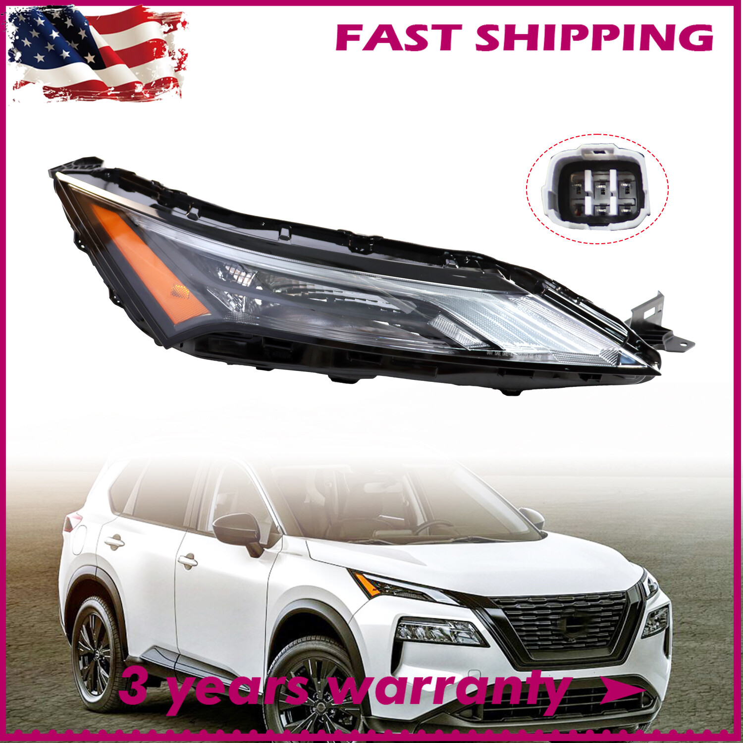 For 2021 2022 2023 Nissan Rogue Headlight Right Passenger Side LED DRL Headlamp