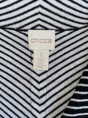 Chicos Sweater Jacket Black White Stripe Pattern 3/4 Sleeve, Size 1 - Picture 6 of 6
