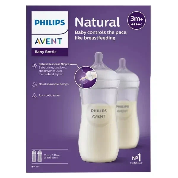 Philips Avent 2x 330ml Natural Response Baby Bottle SCY906/02