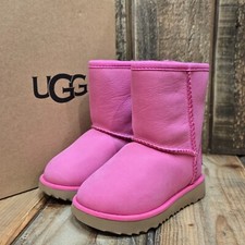 UGG TODDLER CLASSIC WEATHER SHORT BOOT SIZE 7 T PINK WATERPROOF LEATHER WOOL