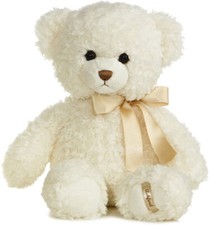 TEDDY BEAR AURORA ASHFORD 11", WHITE SOFT STUFFED TOY, GOLD RIBBON, ECO FRIENDLY