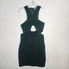 Tobi Womens Cutout Dress M Green V-neck Sleeveless Fit & Flare Mini Back Zip Up