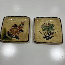Nevco Hand Decorated Ceramic Floral Ash Tray Japan Trinket Dish Lot Of 2