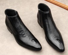 Men's Fashion British Pointy Toe Textured Leather Shoes Youth Party Ankle Boots