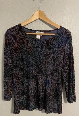 Coldwater Creek Womens Top Medium Paisley Velvet Burnout Fairy Grunge Whimsigoth