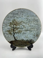 Studio Pottery Decorative Wall Plate Fall Scene With a Tree 11 1/4in