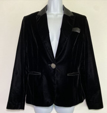 Runway Black Velvet Blazer Womens Size 6 Long Sleeve Pockets Bling Button