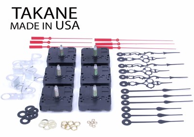 USA Takane Quartz Clock Movements Kit with Hands, 5/8'' Shaft Length (Set of 6)