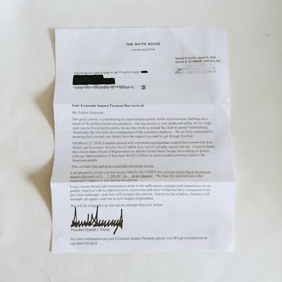 President Trump 2020 Stimulus Letter with Digital Signature No Check Free Ship