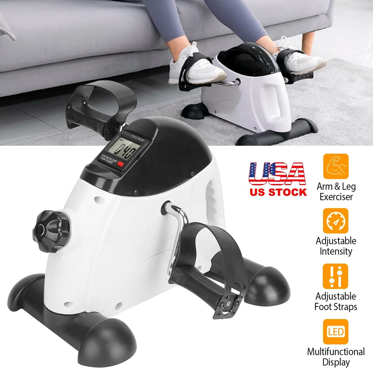 Under Desk Bike Pedal Exerciser Leg Exerciser with LCD Screen Mini