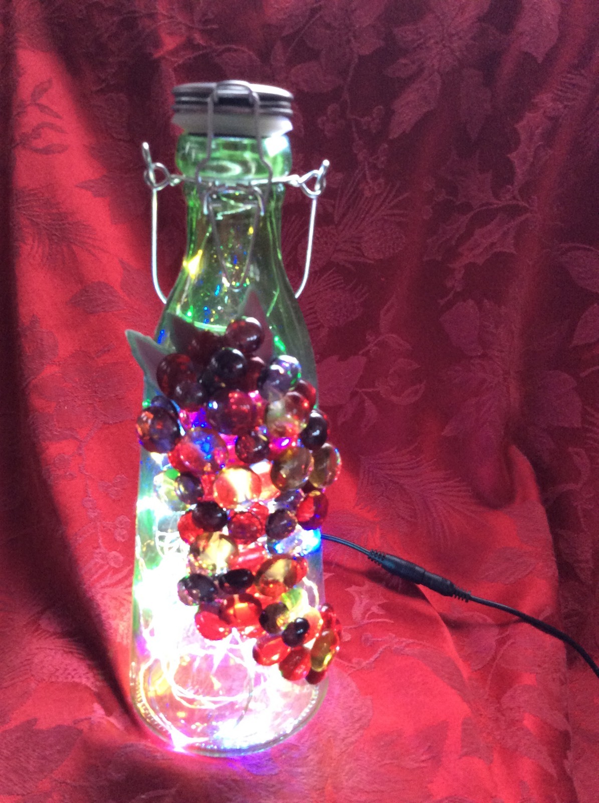 NEW Bling Electric LIGHTS LAMP Green Metal Top Empty WINE BO