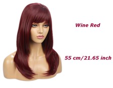 Wine Red High Temperature Fiber Hair Wigs with Bangs for Women Natural Hair 55cm