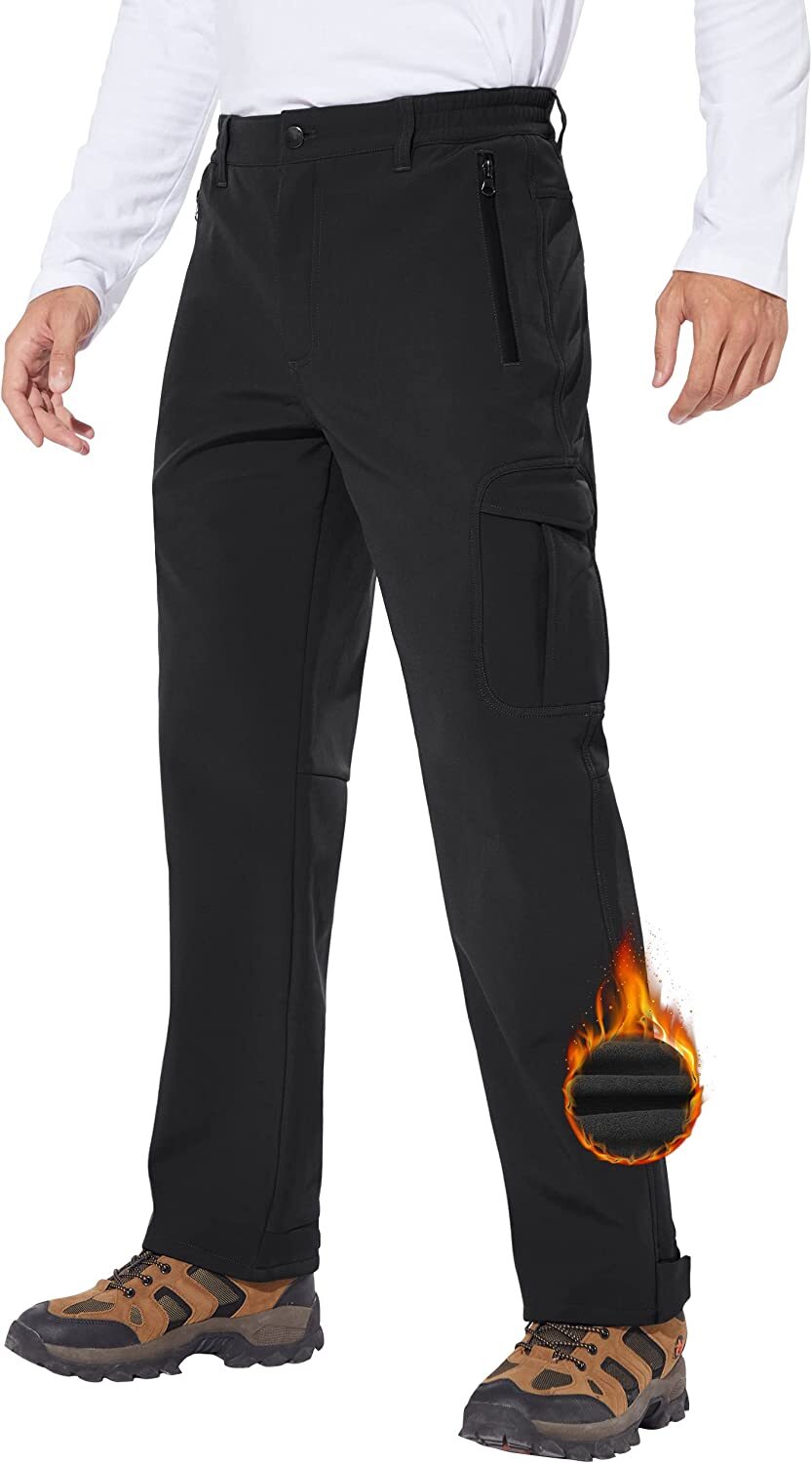Men's Fleece Lined Ski Pants Waterproof Insulated Winter Pockets Cargo