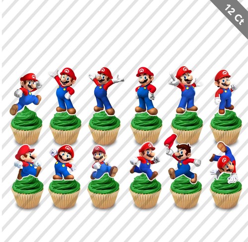 12 Super Mario Luigi Pfirsich Yoshi Cupcake Topper Auswahl Gastgeschenk Party Geburtstag Wario - Bild 2 von 16