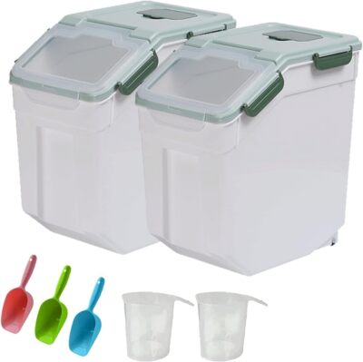 Rice Container 25 lbs, 2 Packs 15kg Airtight Flour Storage Containers with Wh...