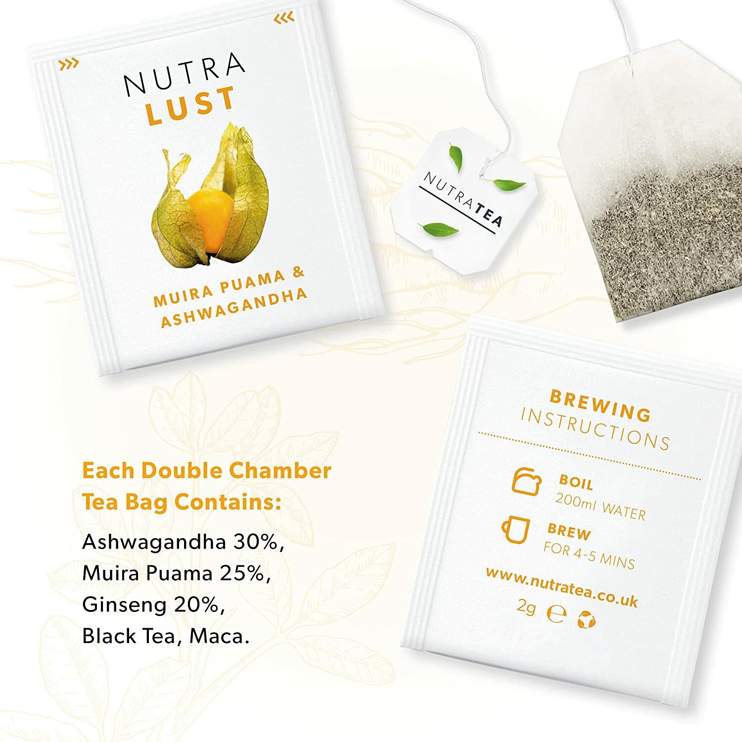 NutraLust Tea Ashwagandha Muira Puama Ginseng Passion Stamina Hormonal