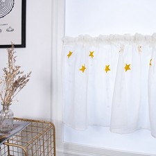 (Yellow)RASTKY Embroidery Kitchen Tiers Cabinet Curtain Soft Window Treatment