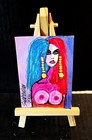 Original Pop Art ACEO Lady Sunbather PAINTING 2.5 X 3.5 SWARTZMILLER DNA SIGNED — photo 4