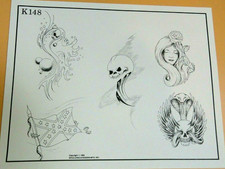 Vintage RARE 1982 Spaulding Rogers Tattoo Flash Sheet K148 Flag Snake Skull