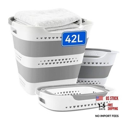 Medium Collapsible Plastic Laundry Basket with Handles, Foldable 1.0 42L