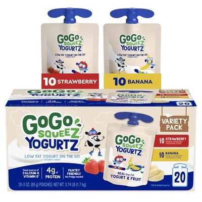 GoGo squeeZ yogurtZ Variety Pack, 3 Ounce (Pack of 20), Strawberry/Banana