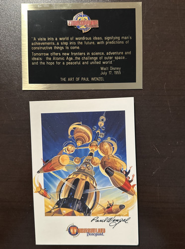 Paul Wenzel Disneyland Tomorrowland Plakette & handsignierte signierte Karte E - Bild 1 von 9