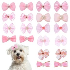 Dog Bows, 20 Pcs Cute Dog Hair Bows with Rubber Bands Pink Dogs Accessories Mix