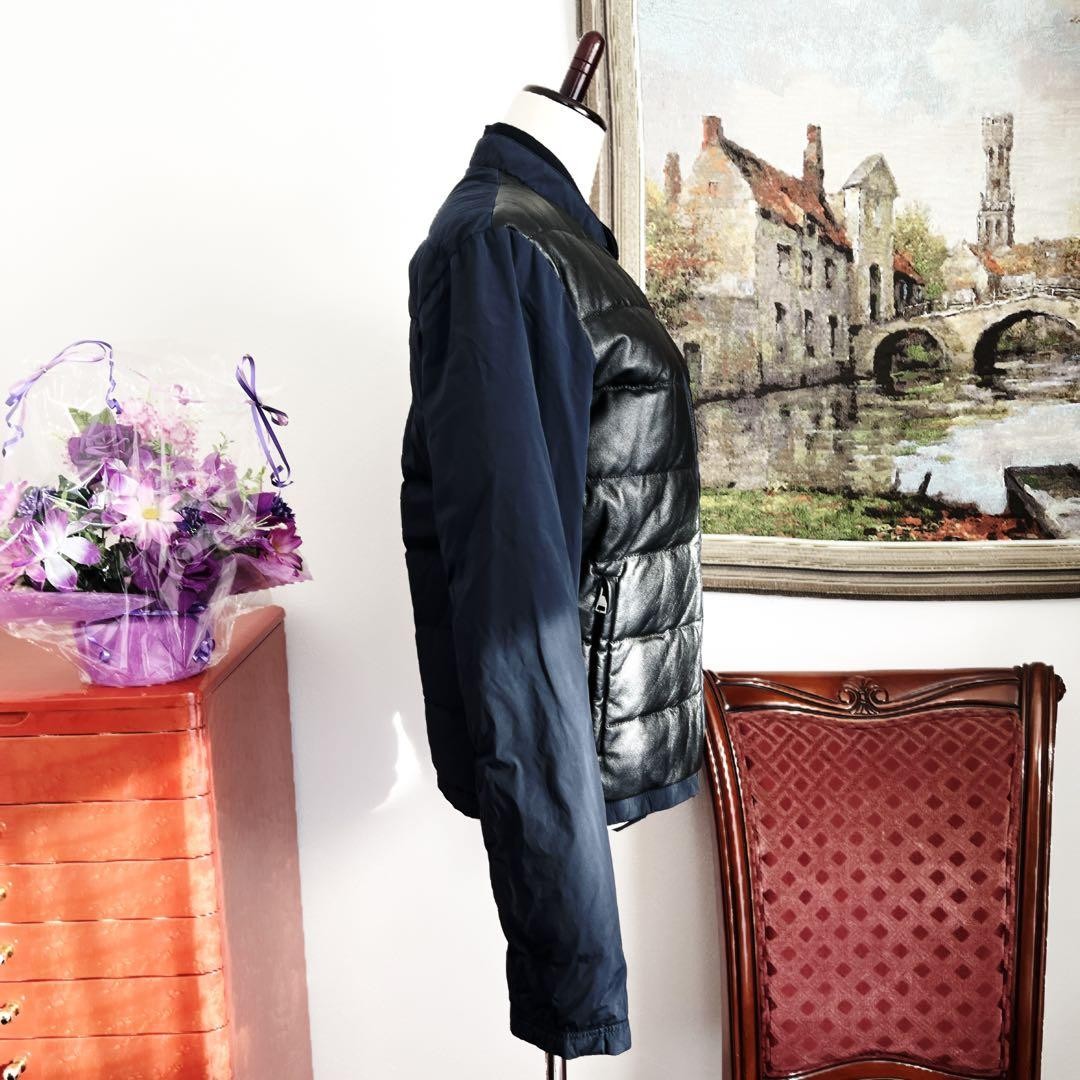 GUCCI Leather Down Jacket Coat L Navy Black Shelly Line Luxury Women from Japan thumbnail 12