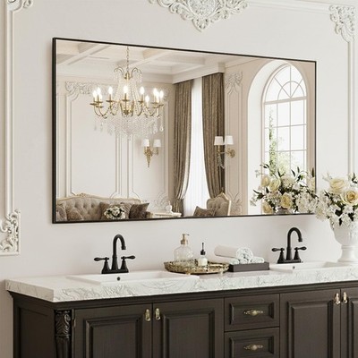 Large Black Bathroom Mirror, 48'' x 30'', Shatterproof & Anti-Rust Vanity Mirro...