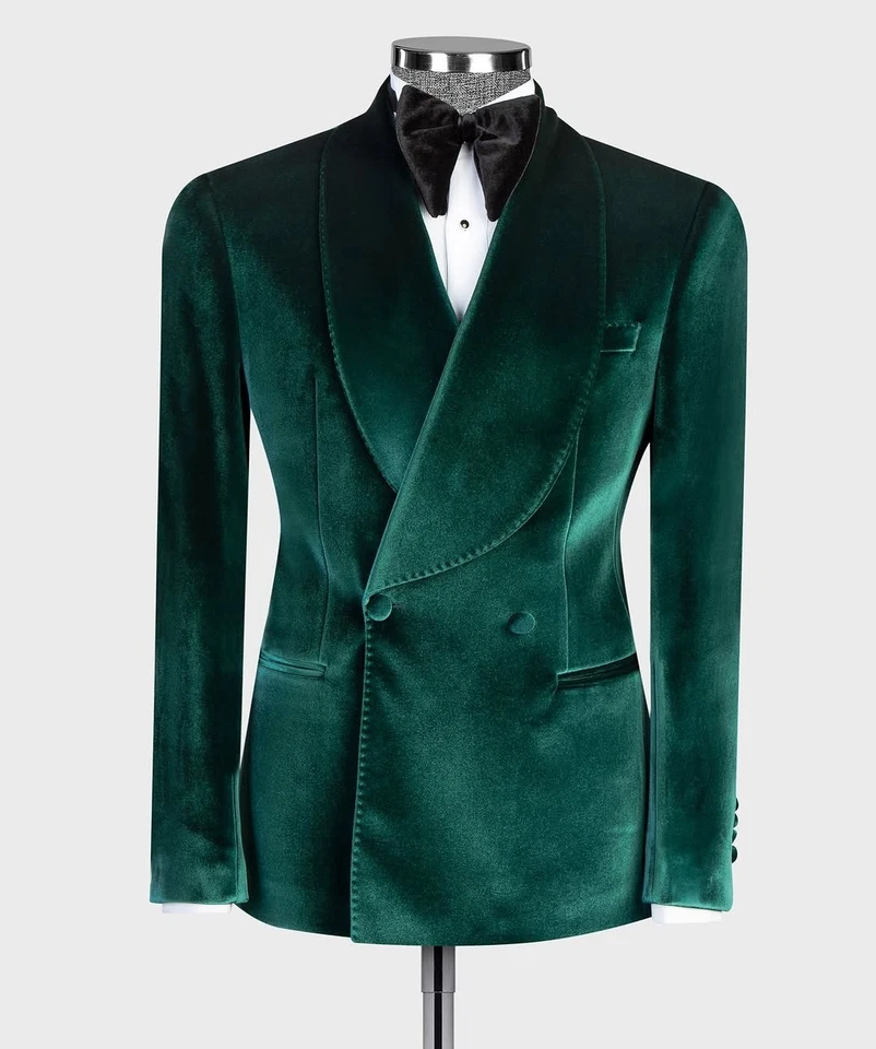 Hombres Trajes Chaquetas Terciopelo Slim Fit Formal Prom Tuxedos Prom Novio Doble Botonadura Foto 2 de 4