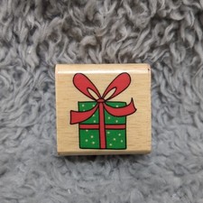 Wood Mounted Rubber Stamp Holiday Present Christmas Package Cute Craft
