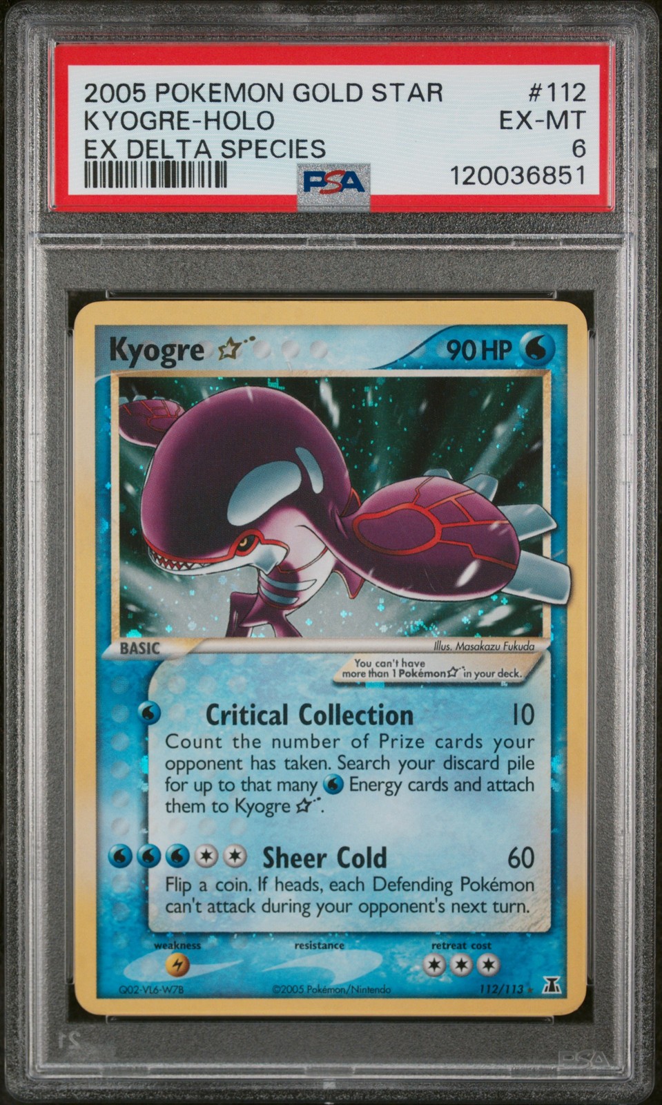 2005 POKEMON EX DELTA SPECIES GOLD STAR #112 KYOGRE-HOLO PSA 6