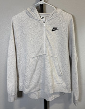 Nike Womens Club Fleece 1/4 Zip Pullover Hoodie Light Grey Sz S