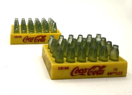 Vintage Coca-Cola Miniature Bottle Crates Set Of 2 Yellow Plastic