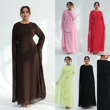 Soild Color Abaya Women Muslim Long Sleeve Maxi Dress Turkey Kaftan Islamic Robe